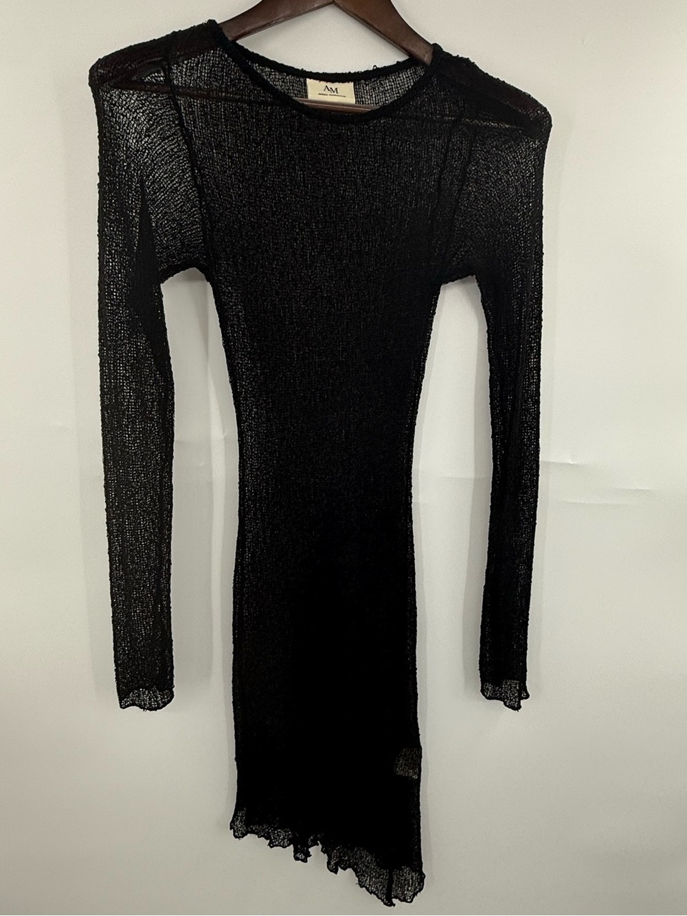 Ambra Maddalena Sheer Knit Mesh Dress Cover Up Black Asymmetrical Hem Size M - Picture 2 of 10